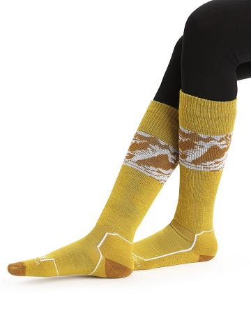 Silent Gold / Clove Icebreaker Merino Ski+ Light Over the Calf Alps 3D Women's Socks | AU 1404HAPK